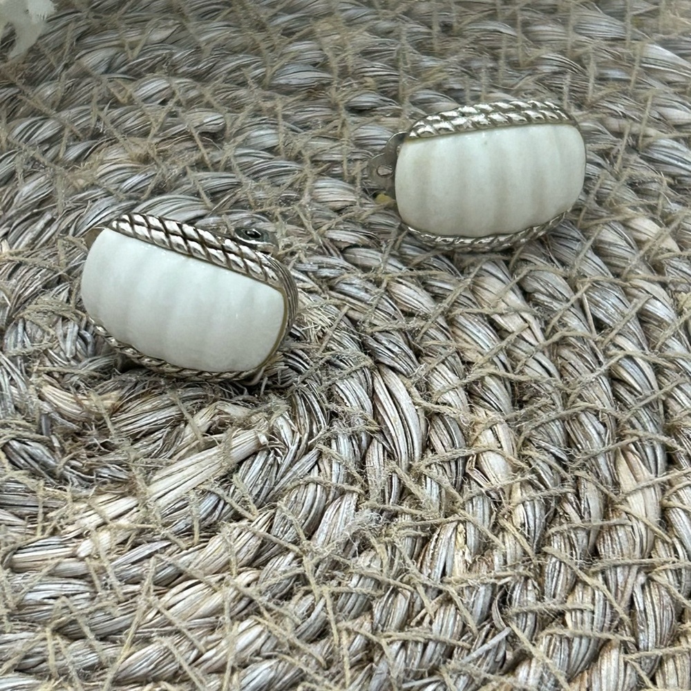 Sold Judith Ripka White Agate Silver  Half-Moon Clip-On Earrings